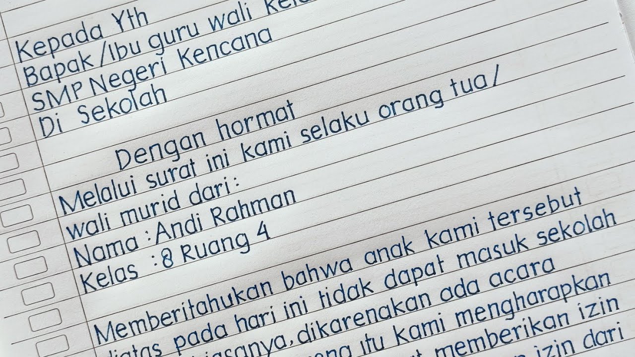 Contoh Surat Izin Tidak Masuk Sekolah
